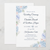 Blue Hydrangea Watercolor Floral Invitation 招待状 (正面/裏面)