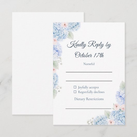 Blue Hydrangea Watercolor Floral RSVP Card (正面/裏面)