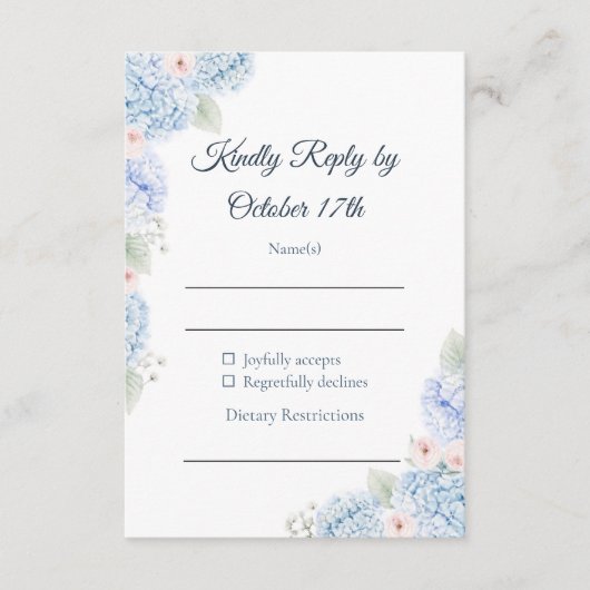 Blue Hydrangea Watercolor Floral RSVP Card (正面)