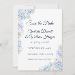Blue Hydrangea Watercolor Floral Save the Date セーブザデート