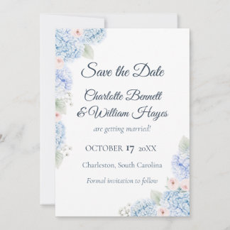 Blue Hydrangea Watercolor Floral Save the Date セーブザデート