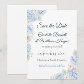Blue Hydrangea Watercolor Floral Save the Date セーブザデート (正面/裏面)