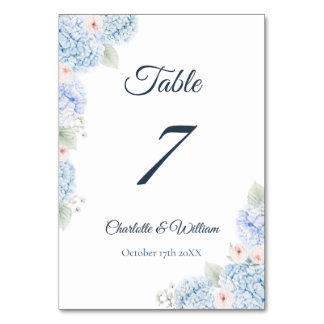 Blue Hydrangea Watercolor Floral Table Number テーブルナンバー