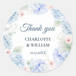 Blue Hydrangea Watercolor Floral Thank You Sticker ラウンドシール