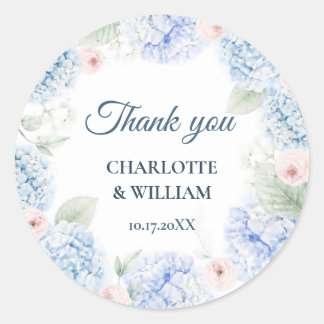 Blue Hydrangea Watercolor Floral Thank You Sticker ラウンドシール