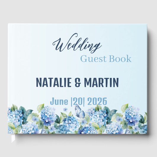 Blue Hydrangea Watercolor Floral Wedding ゲストブック (正面)