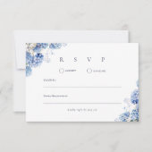 Blue Hydrangea Watercolor Floral Wedding 出欠カード (正面)