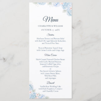 Blue Hydrangea Watercolor Floral Wedding Menu メニュー