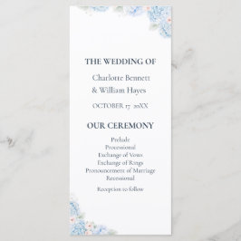 Blue Hydrangea Watercolor Floral Wedding Program プログラム