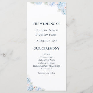 Blue Hydrangea Watercolor Floral Wedding Program プログラム