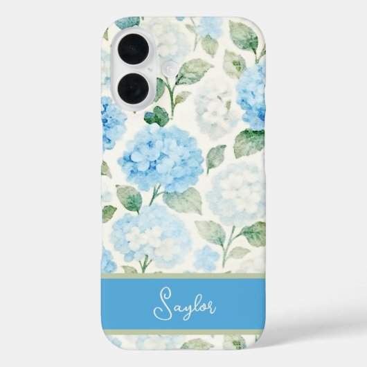 Blue Hydrangea Watercolor Name Case-Mate iPhoneケース (裏面)
