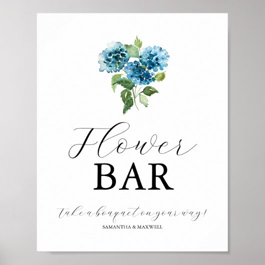 Blue Hydrangea Wedding Flower Bar Signs ポスター (正面)