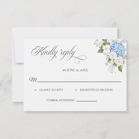 Blue Hydrangea Wedding RSVP card (正面)