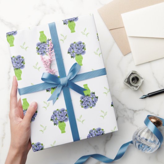  Blue Hydrangea Wedding Shower Coastal Pattern ラッピングペーパー (ギフト)