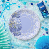 Blue Hydrangea White Lace Party Wedding Reception ペーパープレート (パーティー)