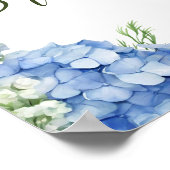 Blue Hydrangea White Roses Floral Script Welcome ポスター (角)