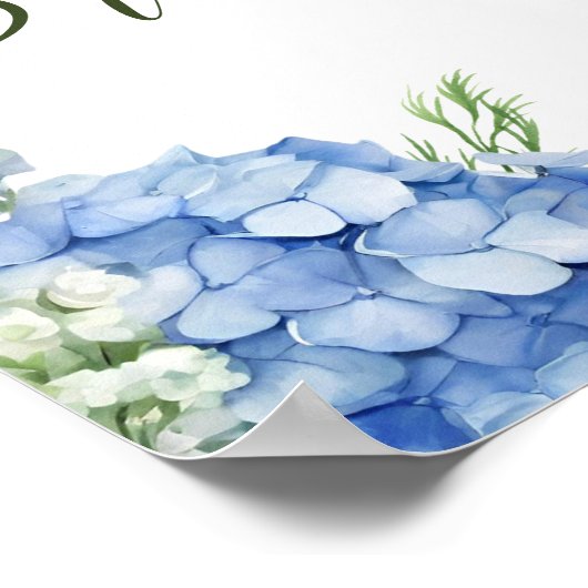 Blue Hydrangea White Roses Floral Script Welcome ポスター (角)