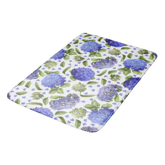 Blue Hydrangeas All Over Floral Pattern バスマット (アングル)