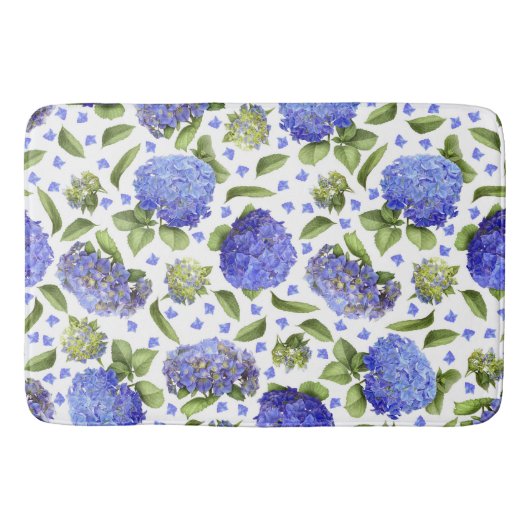 Blue Hydrangeas All Over Floral Pattern バスマット (正面)