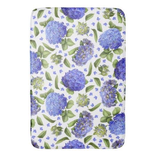 Blue Hydrangeas All Over Floral Pattern バスマット (正面縦)