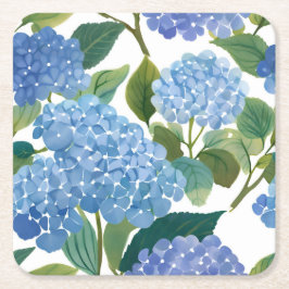 Blue Hydrangeas | Beautiful Floral Bush スクエアペーパーコースター