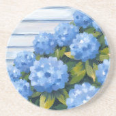 Blue Hydrangeas Bushes Floral Painting コースター (正面)