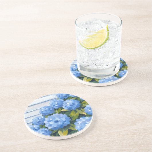 Blue Hydrangeas Bushes Floral Painting コースター (側面)