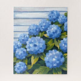 Blue Hydrangeas Bushes Floral Painting ジグソーパズル