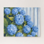 Blue Hydrangeas Bushes Floral Painting ジグソーパズル (横)