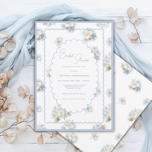 Blue Hydrangeas Elegant Bridal Shower 招待状