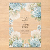 Blue Hydrangeas Elegant Wedding  アクリル招待状 (正面)