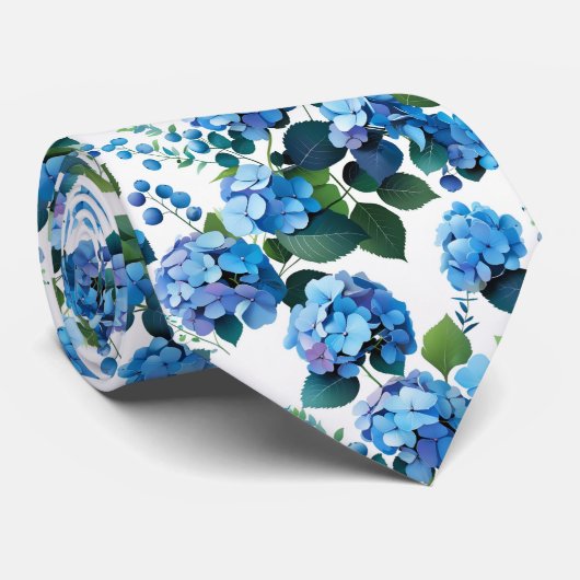 Blue Hydrangeas & Eucalyptus Seamless Floral Patte ネクタイ (ロール)