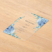 Blue Hydrangeas Floral Elegant Wedding アクリル招待状 (レイダウン)