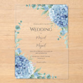 Blue Hydrangeas Floral Elegant Wedding アクリル招待状 (正面)