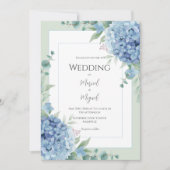 Blue Hydrangeas Floral Photo Elegant Wedding 招待状 (正面)