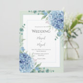 Blue Hydrangeas Floral Photo Elegant Wedding 招待状 (スタンド正面)