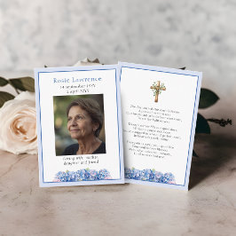 Blue Hydrangeas Flowers Memorial Poem Prayer Card 名刺