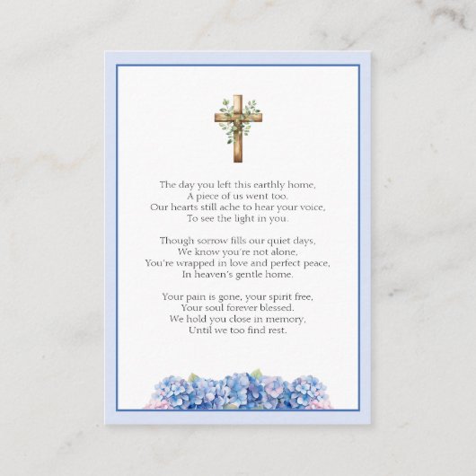 Blue Hydrangeas Flowers Memorial Poem Prayer Card 名刺 (裏面)