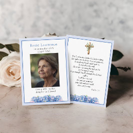 Blue Hydrangeas Flowers Memorial Psalm Prayer Card 名刺