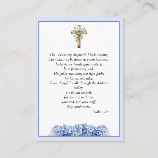 Blue Hydrangeas Flowers Memorial Psalm Prayer Card 名刺 (裏面)