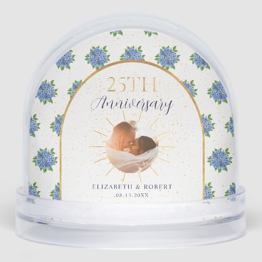 Blue Hydrangeas Gold Custom Photo 25th Anniversary (正面)