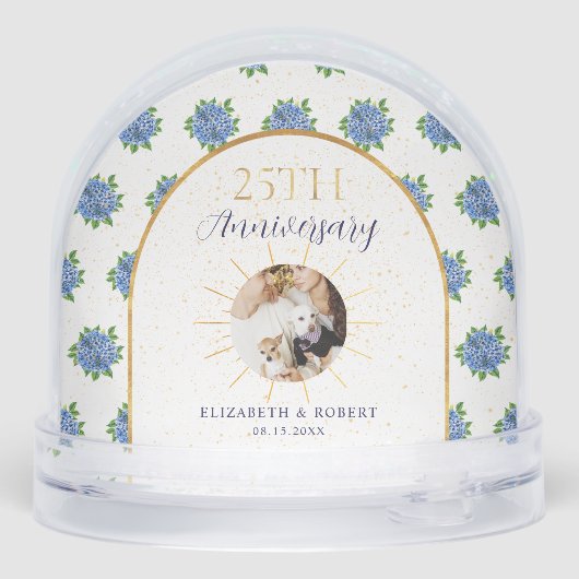 Blue Hydrangeas Gold Custom Photo 25th Anniversary (裏面)