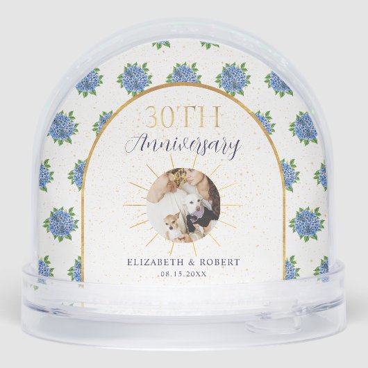 Blue Hydrangeas Gold Custom Photo 30th Anniversary (裏面)