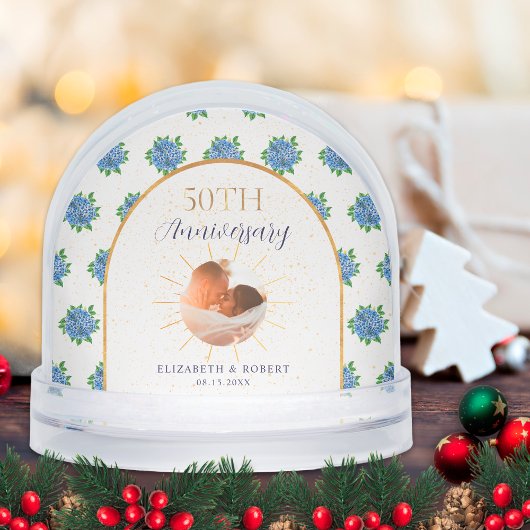 Blue Hydrangeas Gold Custom Photo 50th Anniversary