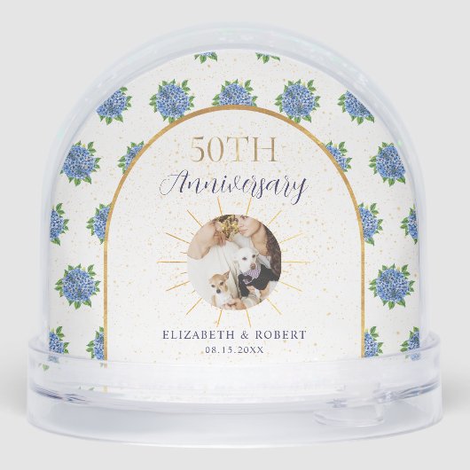 Blue Hydrangeas Gold Custom Photo 50th Anniversary (裏面)