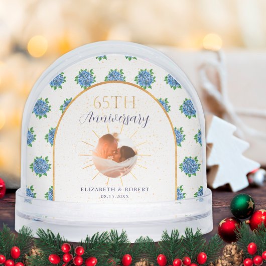 Blue Hydrangeas Gold Custom Photo 65th Anniversary