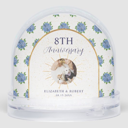 Blue Hydrangeas Gold Custom Photo Anniversary (裏面)