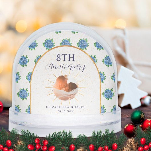 Blue Hydrangeas Gold Custom Photo Anniversary