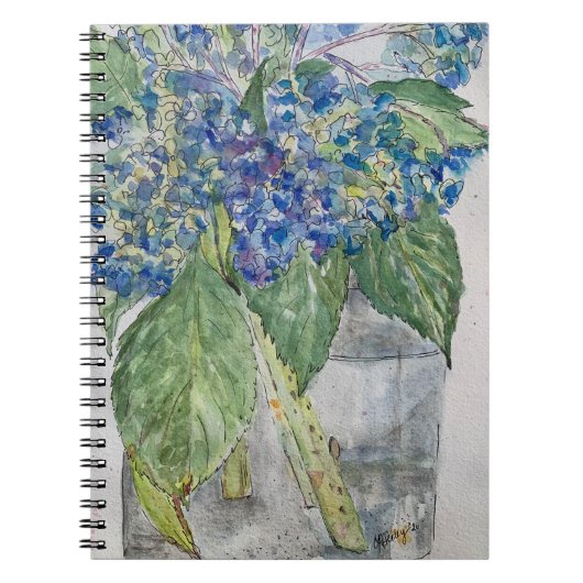 Blue Hydrangeas in Water spiral notebook ノートブック (正面)