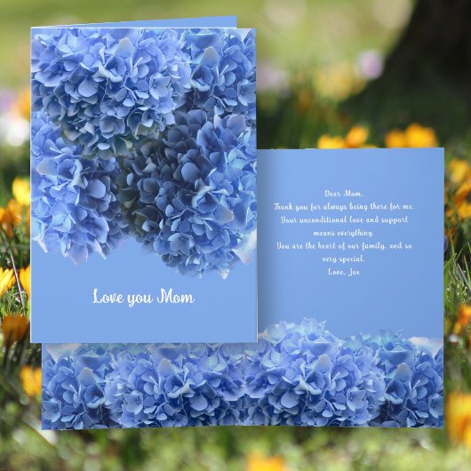 Blue Hydrangeas Mothers Day Message Card 招待状